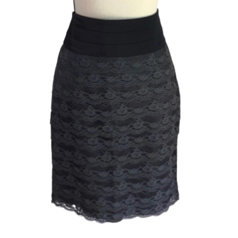 H&M Gray Lace Tiered Tuxedo Pencil Skirt 10 NWOT